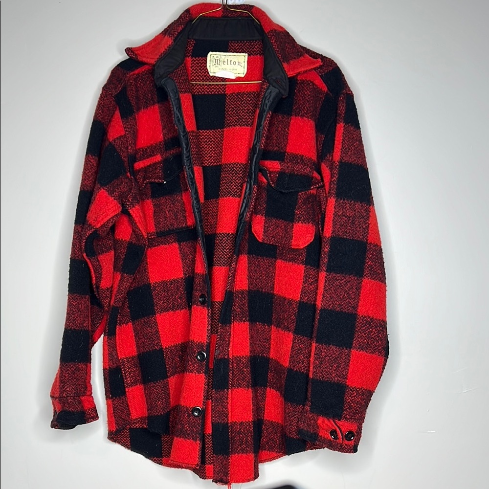 Vintage Melton Red and Black Plaid Outerwear Size Large Tall Made In U.S.A